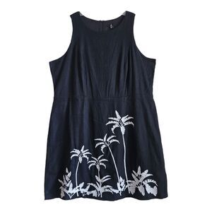 JASON WU Women's Plus 22 22W Dress Black White Embroidered Palms Linen Blend